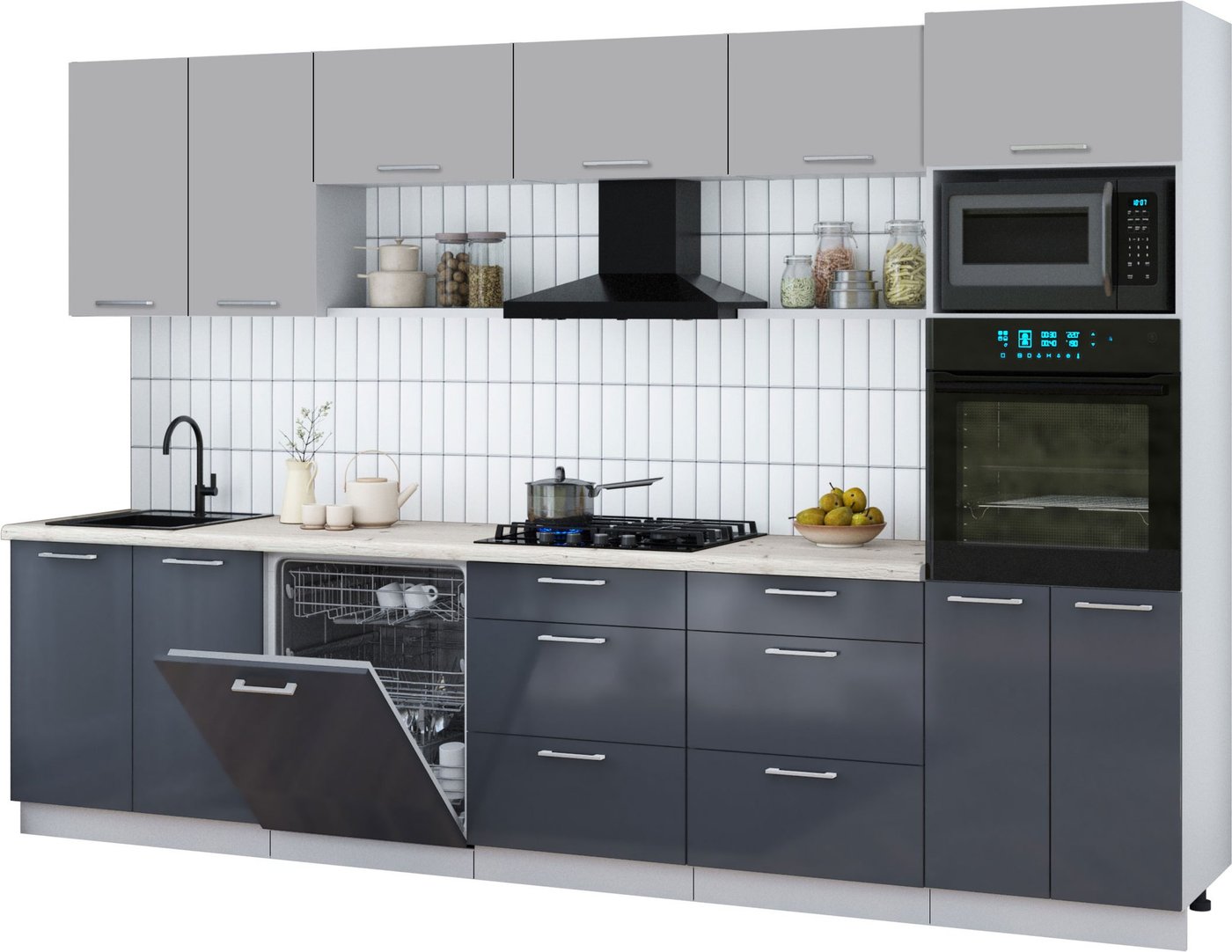 

Готовая кухня Интерлиния Мила Gloss 3.2-ПМ1 (асфальт глянец/грей/бискайская сосна)