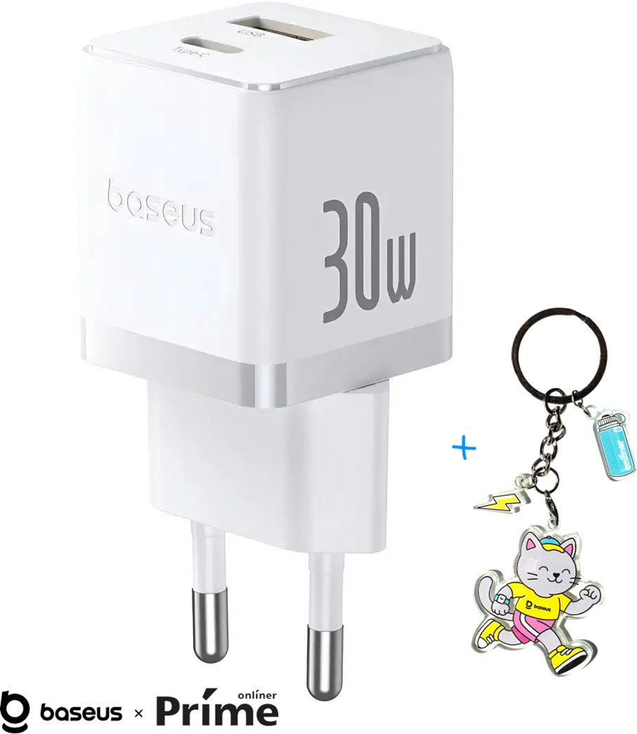 

Сетевое зарядное Baseus Palm Fast Charger C+U 30W EU P1011160A213-01 (белый) + брендированный брелок Baseus