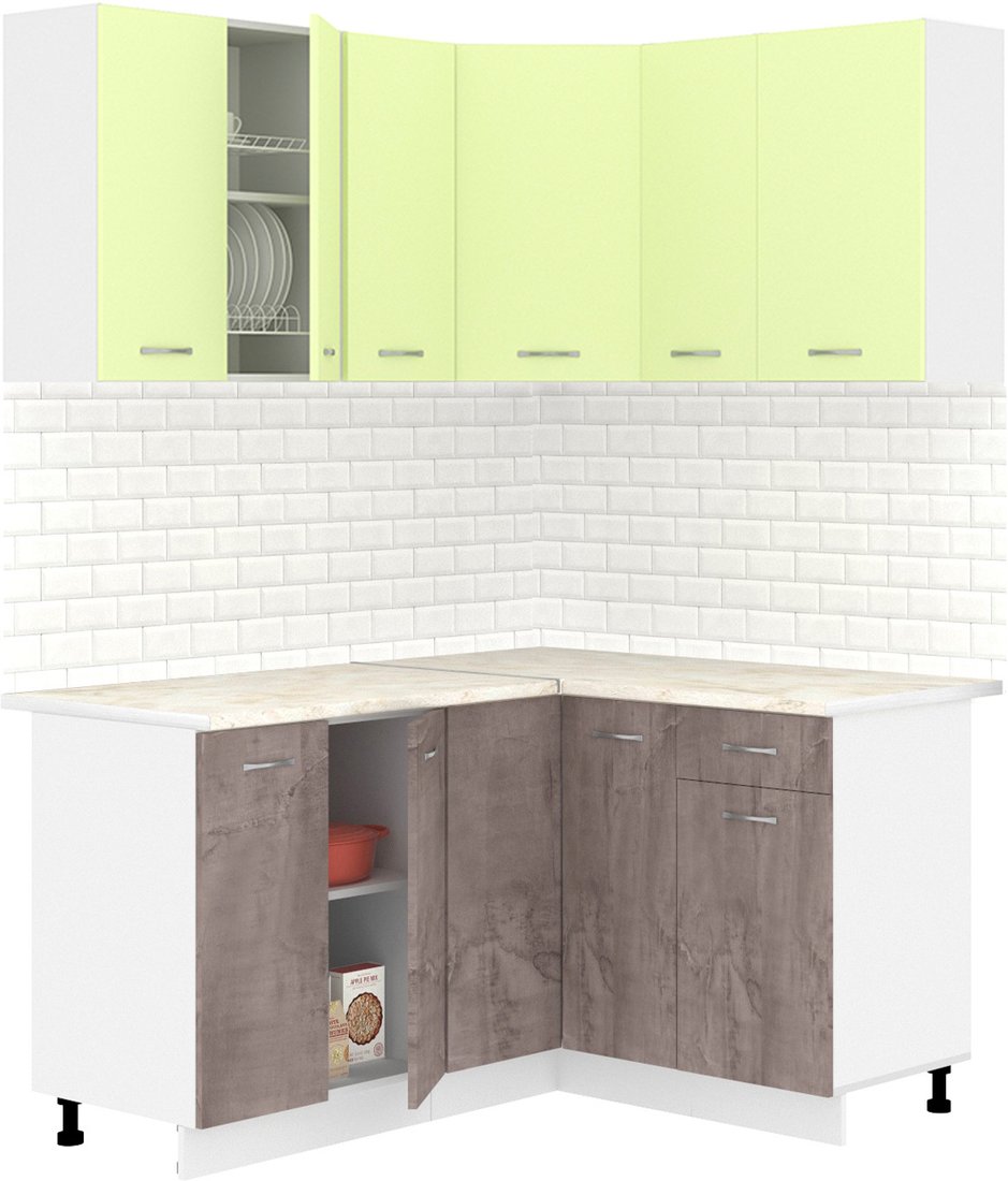 

Готовая кухня Кортекс-мебель Корнелия Лира 1.5x1.3 (салатовый/оникс/королевский опал)