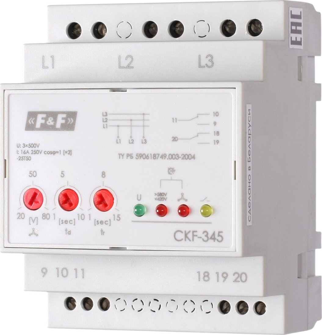 

Реле контроля фаз Евроавтоматика F&F CKF-345 EA04.004.001