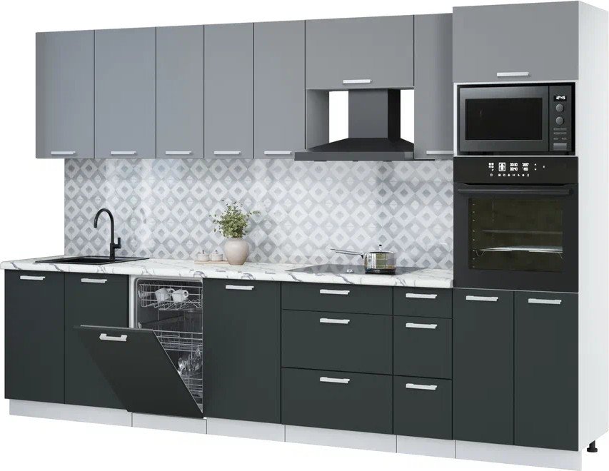 

Готовая кухня Интерлиния Мила Лайт 3.2-ПМ3 (серебро/антрацит/белый гранит)