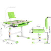 Парта Anatomica Avgusta + стул + выдвижной ящик + светильник + подставка (клен/зеленый)