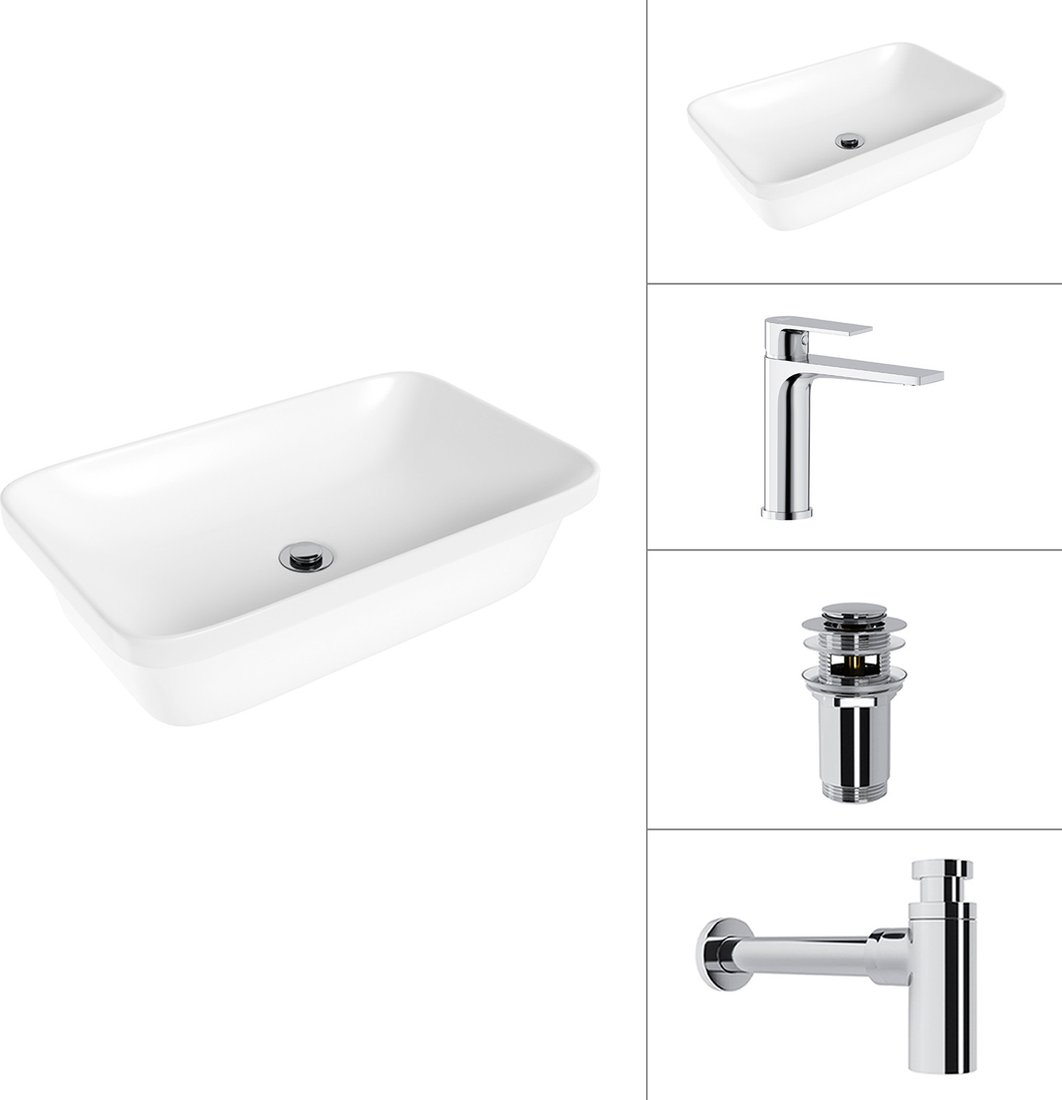 Умывальник Lauter 21370 + Reef 21CK678C + сифон 21635CH + донный клапан 21190CH (хром)