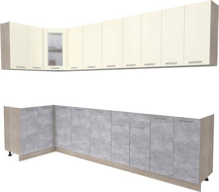

Готовая кухня Интерлиния Мила 12x30 без столешницы (ваниль/бетон)
