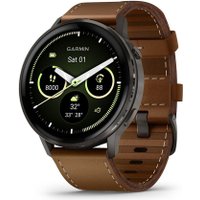 Умные часы Garmin Venu 4 45 мм (черный/коричневый кожаный)