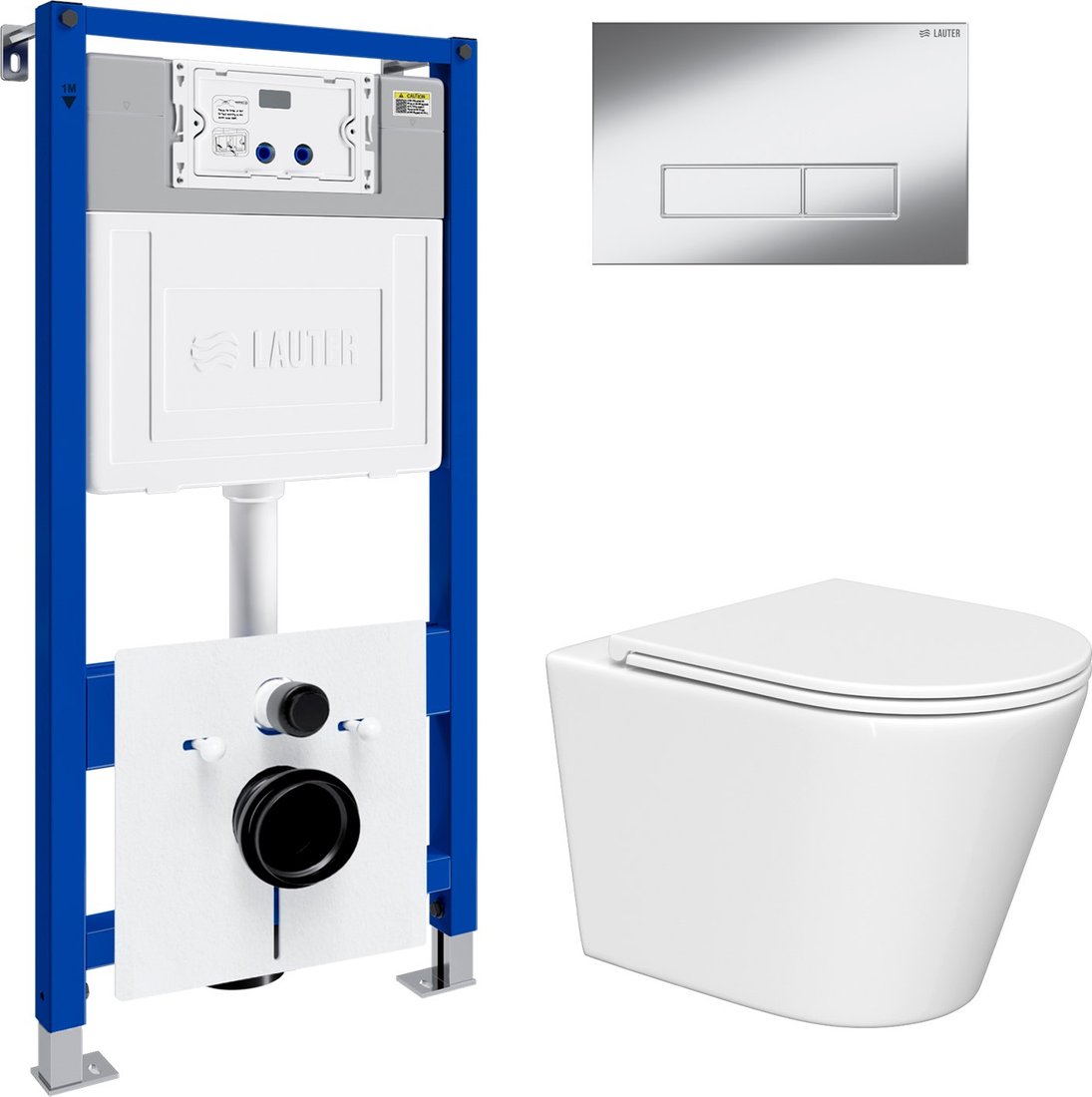 

Унитаз подвесной Lauter Longer 2110822 с кнопкой 219701HD (узкая, хром)