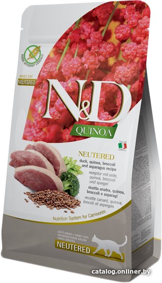 Сухой корм для кошек Farmina N&D Quinoa Duck, Broccoli, Asparagus Neutered Adult (с уткой, киноа, брокколи и спаржей для стерилизованных) 5 кг
