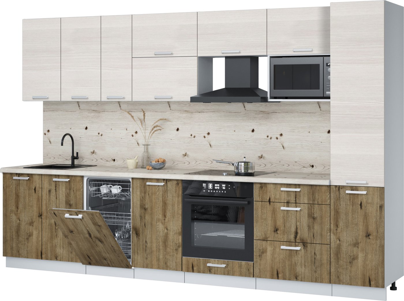 

Готовая кухня Интерлиния Мила Лайт 3.3-ПМ4 (вудлайн кремовый/дуб веллингтон/бискайская сосна)