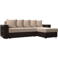 Угловой диван Лига диванов Дубай лайт правый 114159 (велюр бежевый/экокожа коричневый)