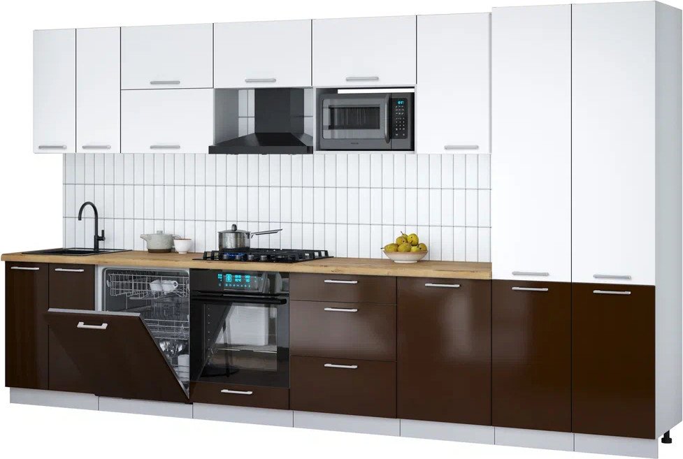 

Готовая кухня Интерлиния Мила Gloss 3.7-ПМ2 (шоколад глянец/белый/дуб бунратти)