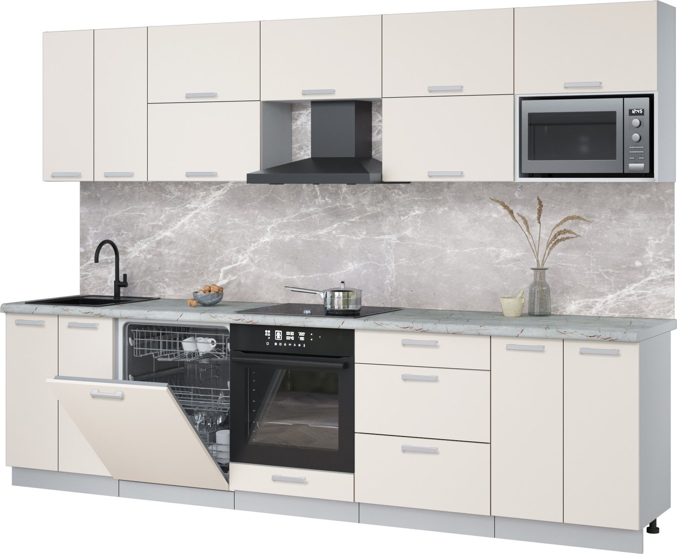 

Готовая кухня Интерлиния Мила Лайт 3.0-ПМ2 (персидский жемчуг/персидский жемчуг/серый каспий)