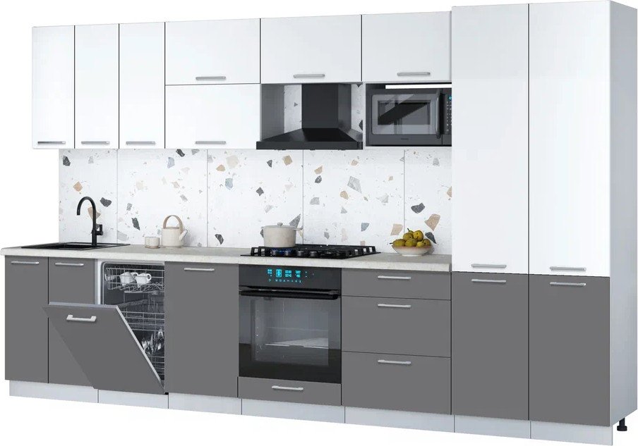 

Готовая кухня Интерлиния Мила Gloss 3.5-ПМ4 (серый/белый/опал светлый)