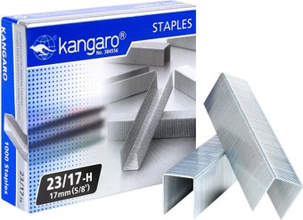 Скобы канцелярские Kangaro 23/17 1000 шт (металлик)