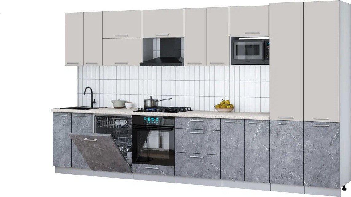 

Готовая кухня Интерлиния Мила Gloss 3.8-ПМ2 (керамика/кашемир/травертин серый)