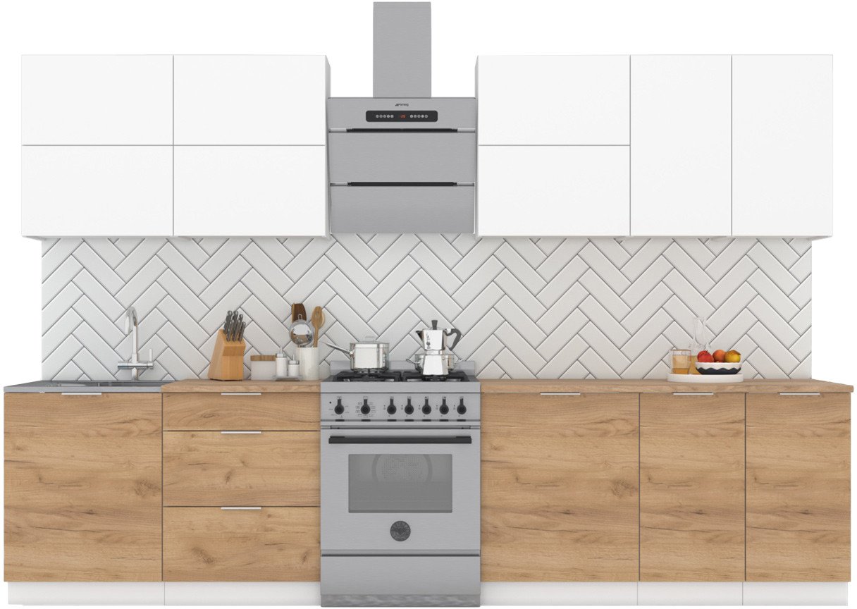 

Готовая кухня Интермебель Микс Топ-39 2.6м (белый премиум/дуб крафт золотой/дуб вотан)