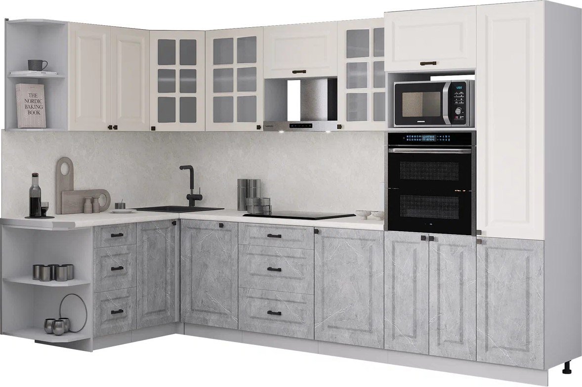 

Готовая кухня Интерлиния Мила Деко 1.68x3.2 LV (керамика/белый/опал светлый)