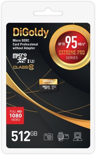 Карта памяти DiGoldy Extreme Pro microSDXC 512GB DG512GCSDXC10UHS-1-ElU3 W