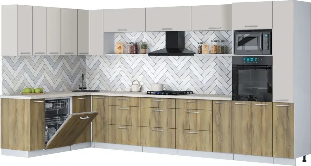 

Готовая кухня Интерлиния Мила Gloss 1.896х3.88 (дуб вотан/кашемир/бискайская сосна)