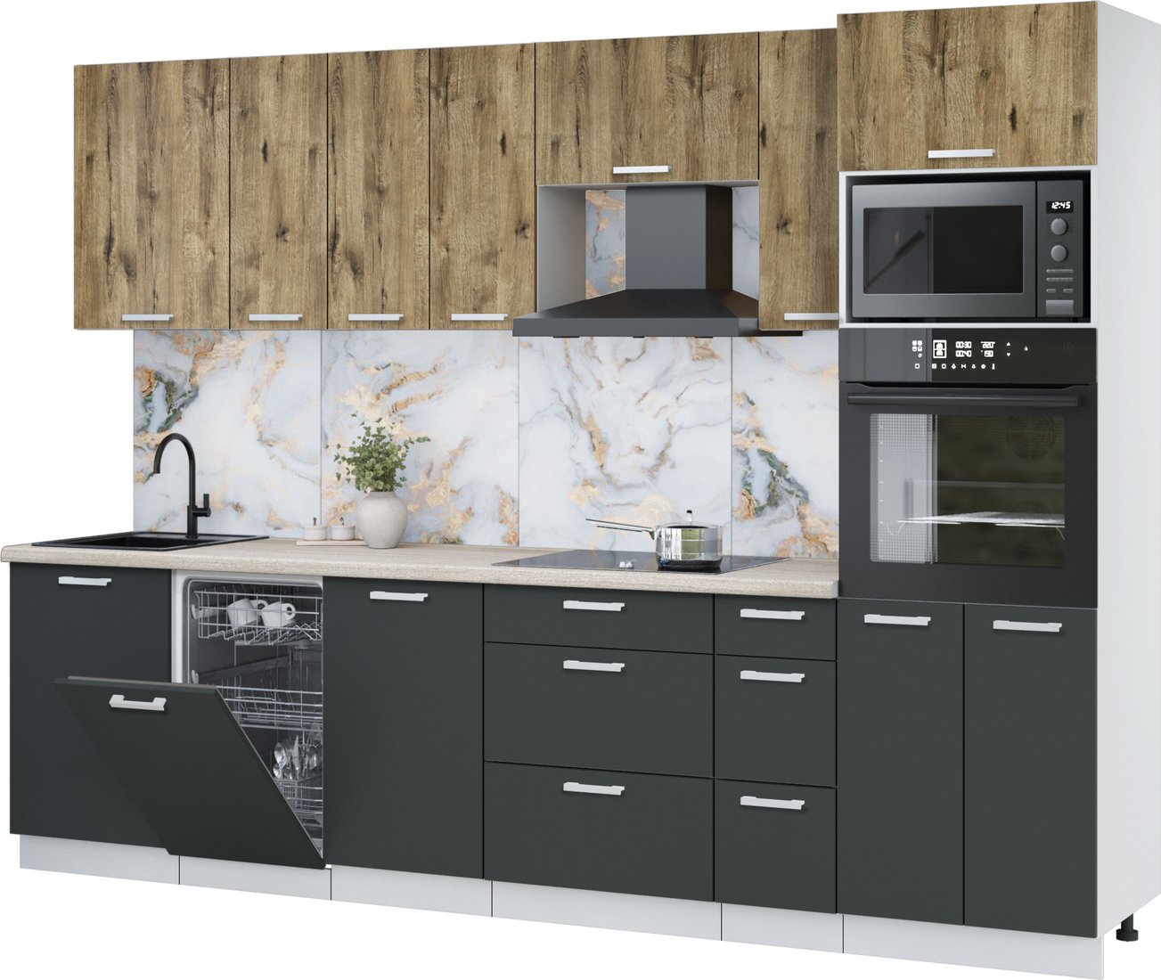 

Готовая кухня Интерлиния Мила Лайт 2.9-ПМ3 (дуб веллингтон/антрацит/травертин серый)