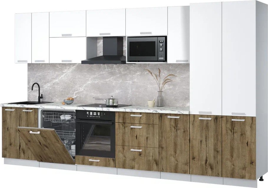 

Готовая кухня Интерлиния Мила Лайт 3.6-ПМ2 (белый платинум/дуб веллингтон/белый гранит)