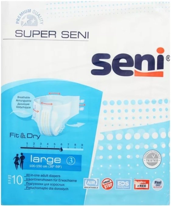 

Подгузники для взрослых Seni Super Fit&Dry L (10 шт)