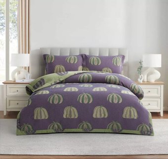 2-спальный комплект постельного белья Arya 2сп Pumpkin Dreams 8680943253422 (фиолетовый/оливковый)