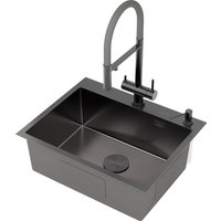 Кухонная мойка Roxen Simple 560220-60B-V графит/текстурная PVD покрытие (с коландером и дозатором)