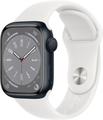 Apple Watch Series 8 41 мм (алюминиевый корпус, полуночный/белый, спортивный силиконовый ремешок)