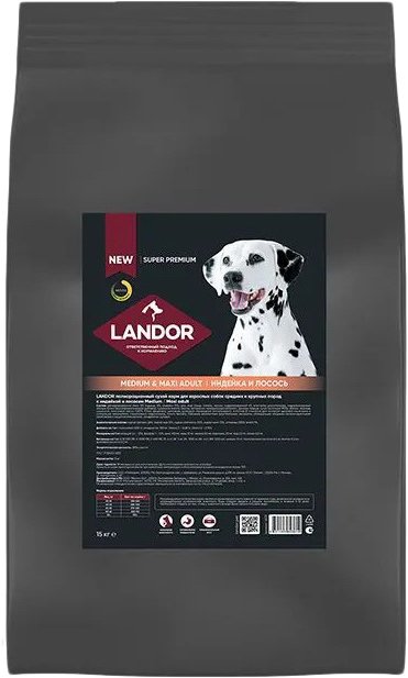 

Сухой корм для собак Landor Medium & Maxi Adult для взрослых cредних и крупных пород c индейкой и лососем 15 кг