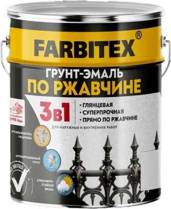 Грунт-эмаль Farbitex По ржавчине 3в1 7004 (5 кг, светло-серый)