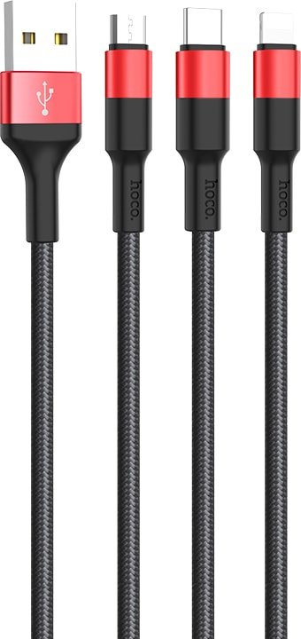 

Кабель Hoco X26 USB Type-A - USB Type-C/microUSB/Lightning (1 м, черный/красный)