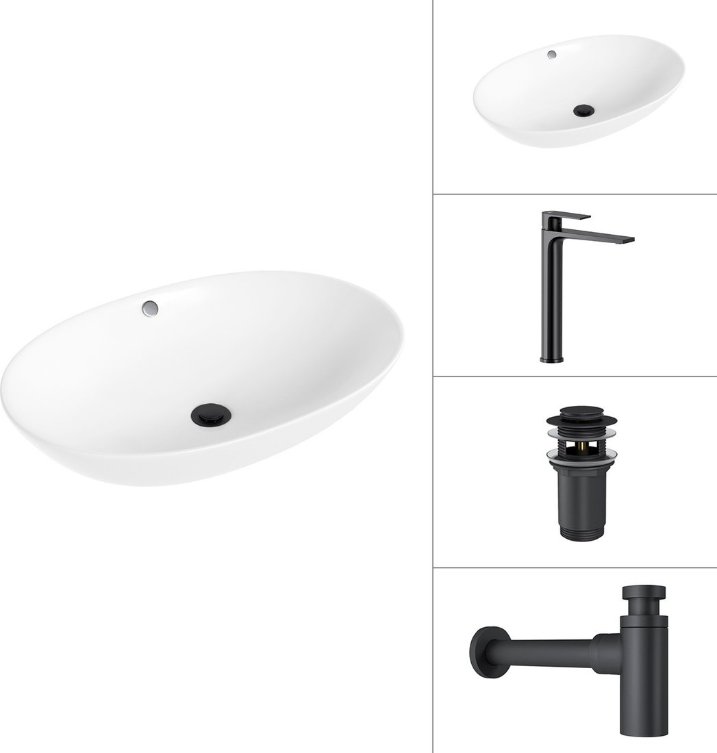 Умывальник Lauter 21709 + Reef 21CK8678BS + сифон 21635B + дон.клапан 21190B (черный матовый)