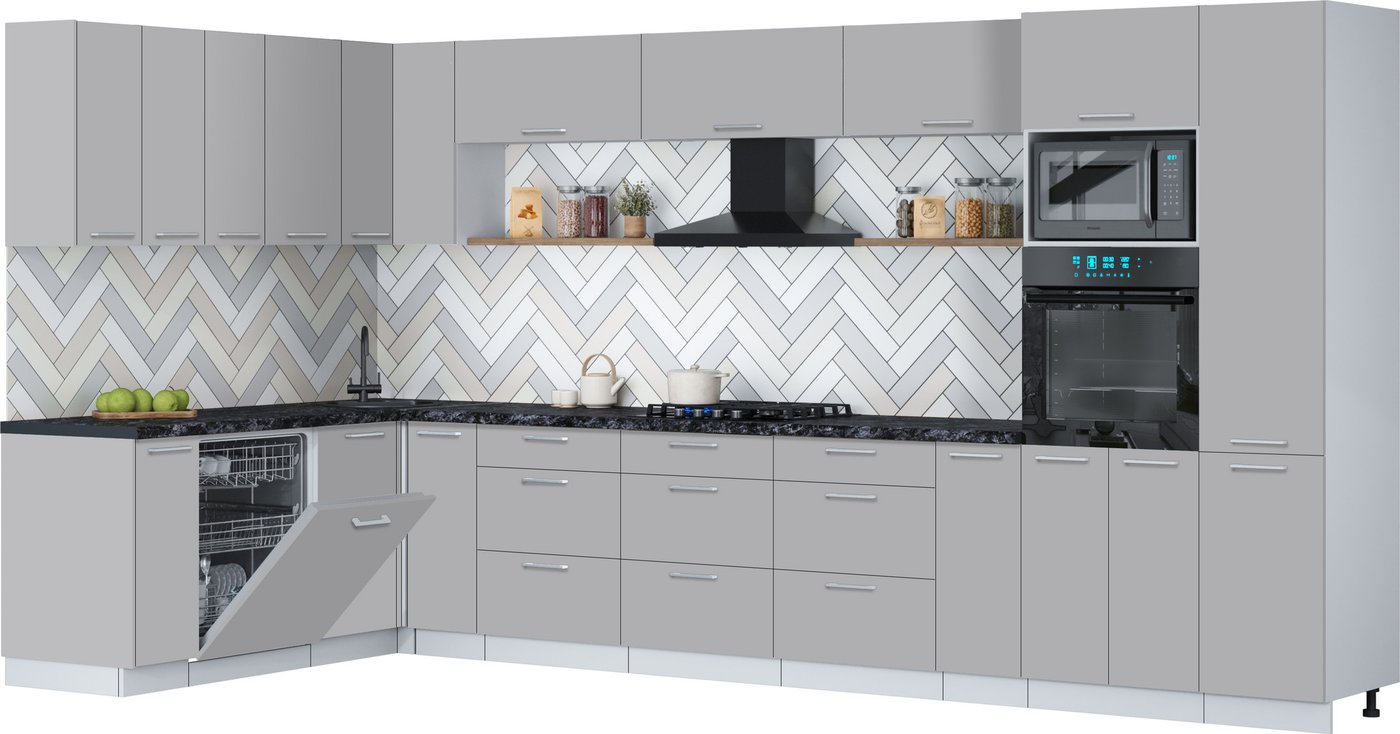 

Готовая кухня Интерлиния Мила Gloss 1.896х3.98 (грей/грей/кастилло темный)