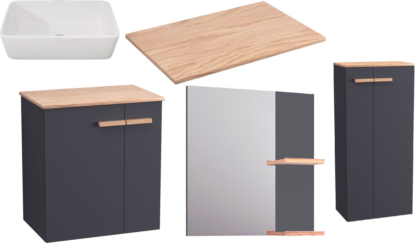 

Lauter Комплект мебели для ванной Adri тумба, столешница, раковина 21674A (шкаф-пенал, зеркало, 59 см, антрацит)
