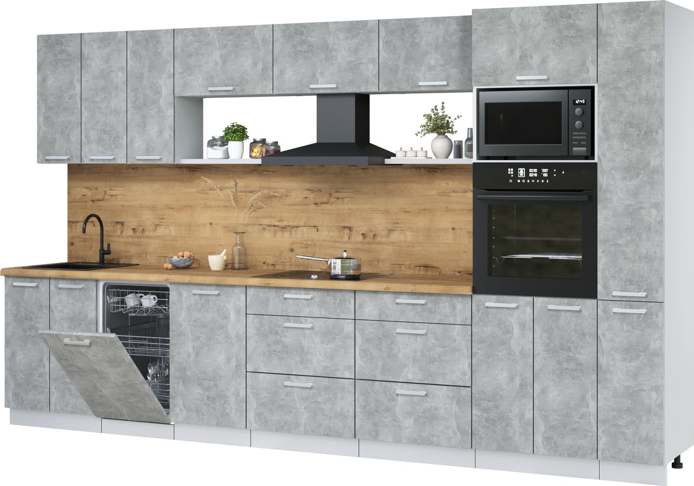 

Готовая кухня Интерлиния Мила Лайт 3.6-ПМ3 (бетон/бетон/дуб бунратти)