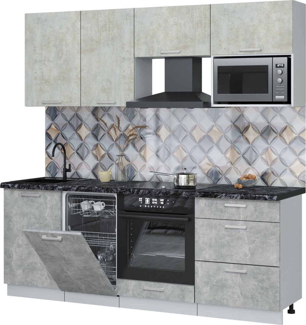 

Готовая кухня Интерлиния Мила Лайт 2.15-ПМ4 ( бетон лайт/бетон/кастилло темный)