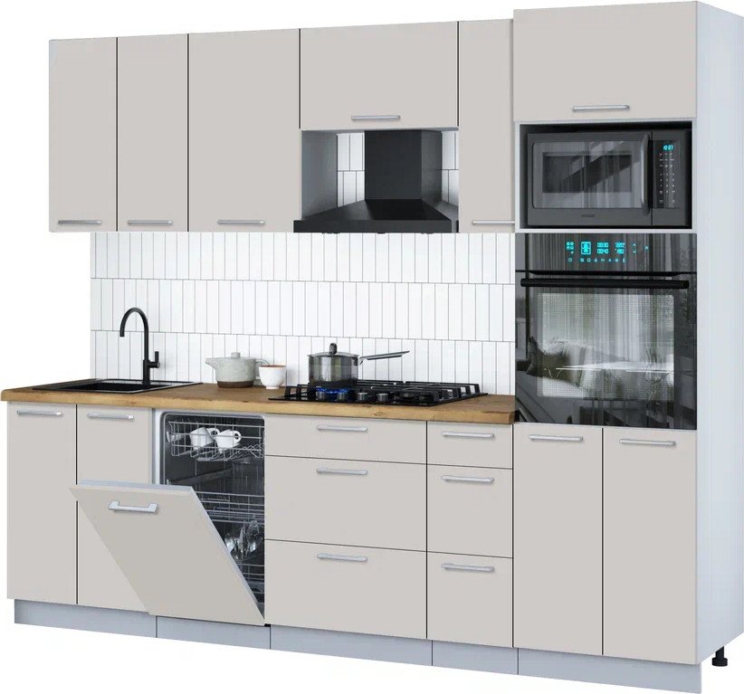 

Готовая кухня Интерлиния Мила Gloss 2.55-ПМ3 (кашемир/кашемир/дуб бунратти)