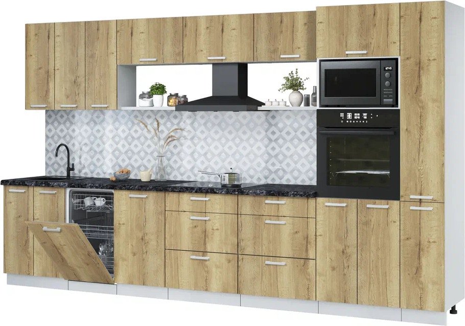 

Готовая кухня Интерлиния Мила Лайт 3.6-ПМ3 (дуб золотой/дуб золотой/кастилло темный)