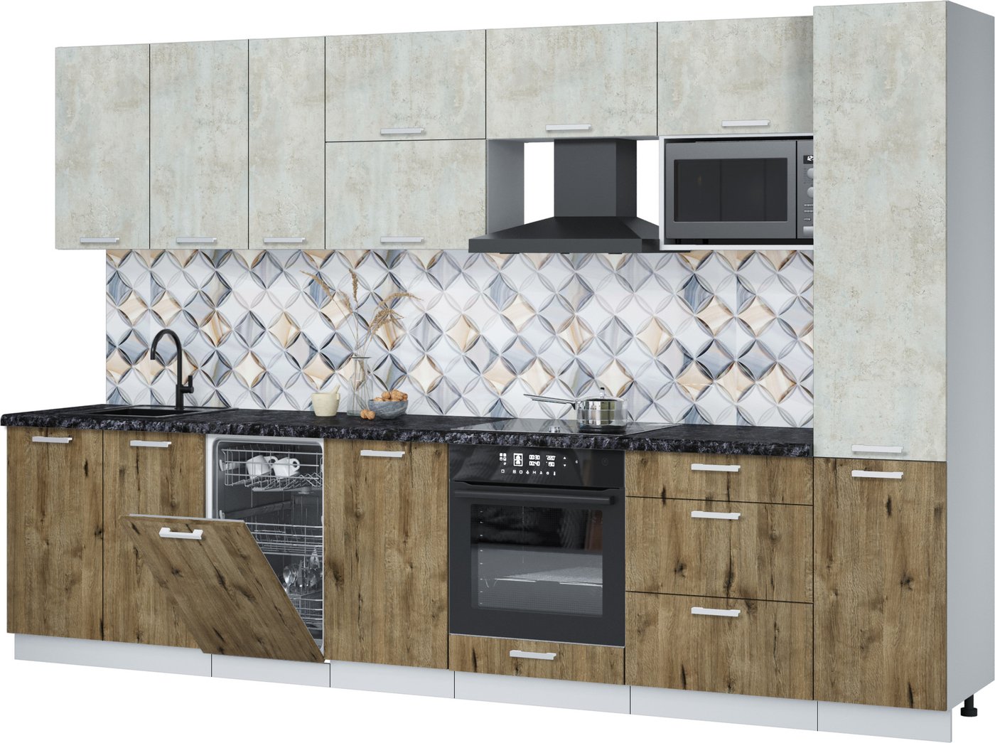 

Готовая кухня Интерлиния Мила Лайт 3.3-ПМ4 (бетон лайт/дуб веллингтон/кастилло темный)