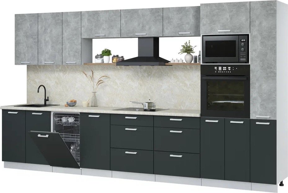 

Готовая кухня Интерлиния Мила Лайт 3.8-ПМ3 (бетон/антрацит/опал светлый)