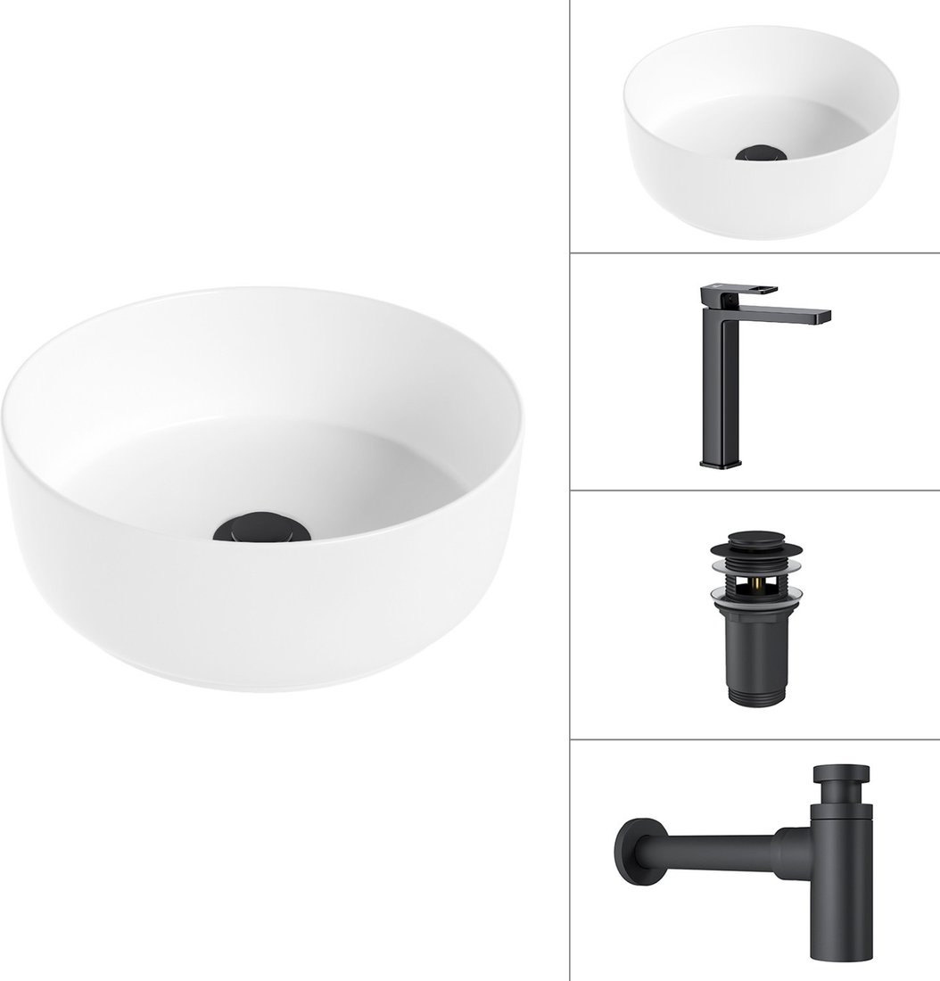 Умывальник Lauter 21499-31 + Cascade 21СК0655BS + сифон 21635B + дон.клапан 21190B (черный матовый)