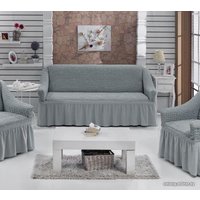 Комплект чехлов для дивана и кресла Karna 3-местный диван + 2 кресла с юбкой (серый)