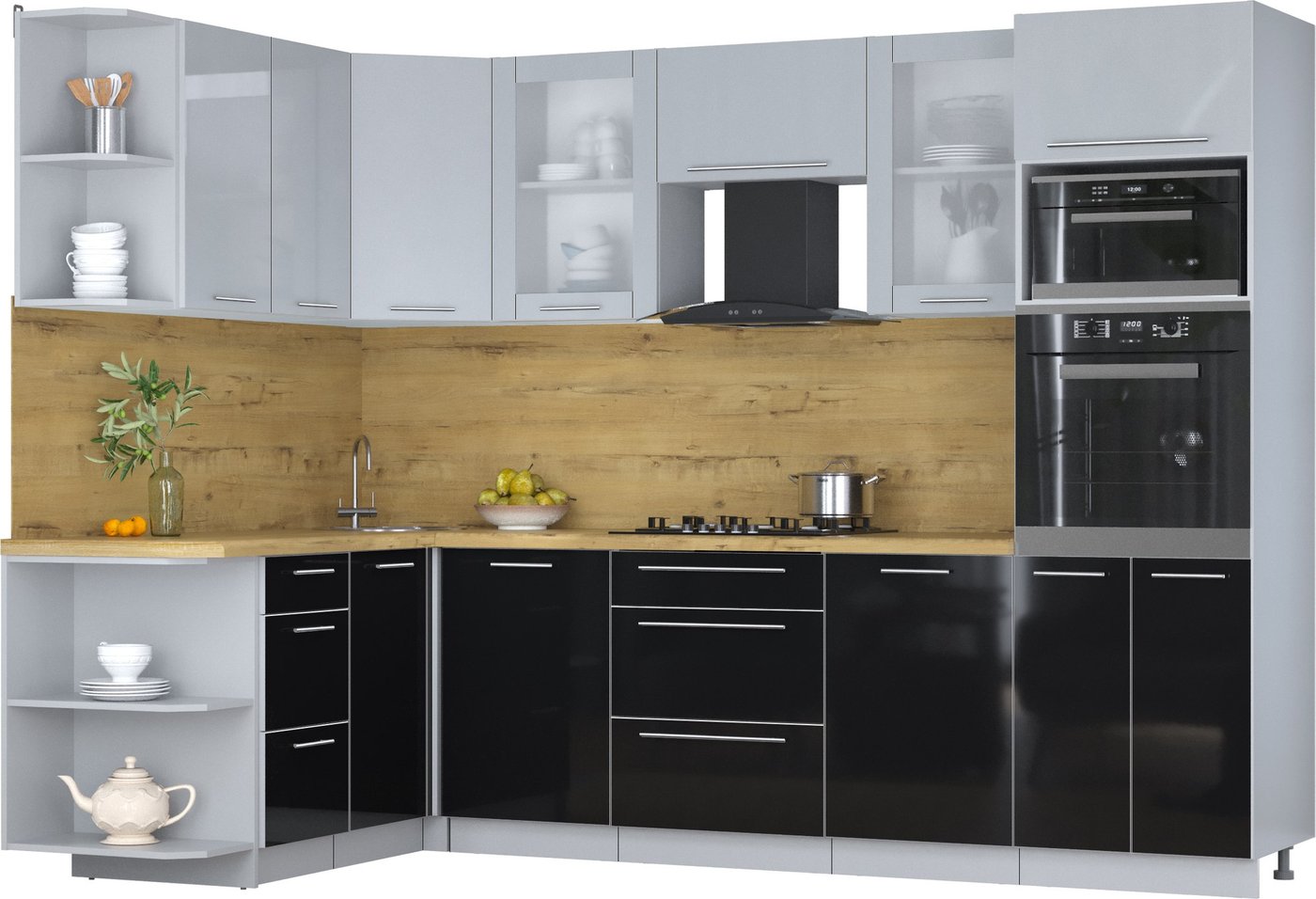 

Готовая кухня Интерлиния Мила Пластик 1.68x2.8 LV (туманный глянец/черный глянец/дуб бунратти)