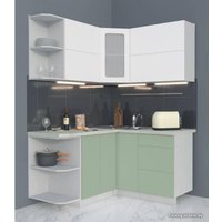 Готовая кухня Интерлиния Мила Матте 1.5x1.4 А левая (белый/мята/опал светлый)