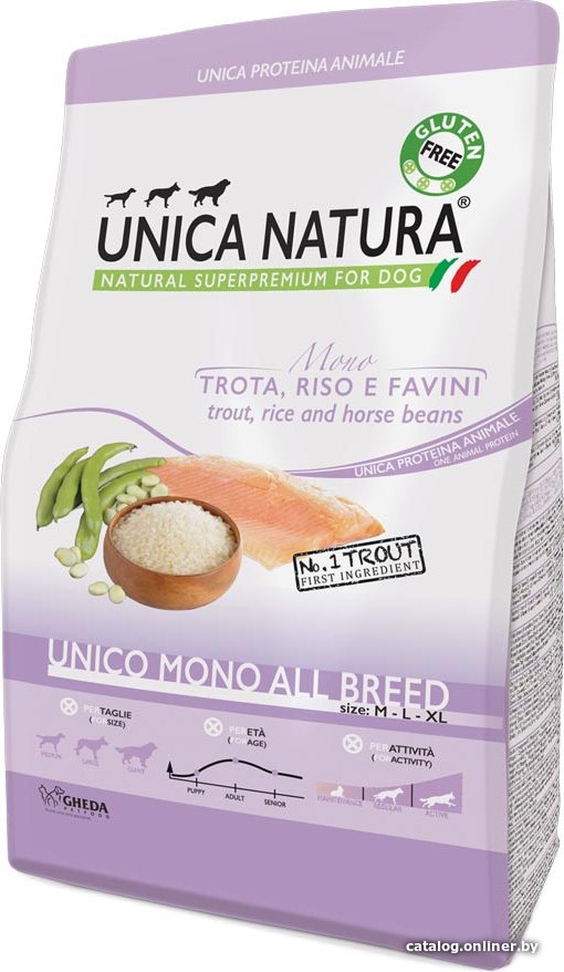 Сухой корм для собак Unica Natura Unico Mono All Breed с форелью, рисом, конскими бобами 12 кг