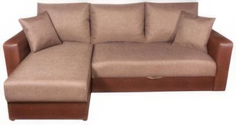 Угловой диван Экомебель Гамбург рогожка 150 (левый, экокожа, коричневый)