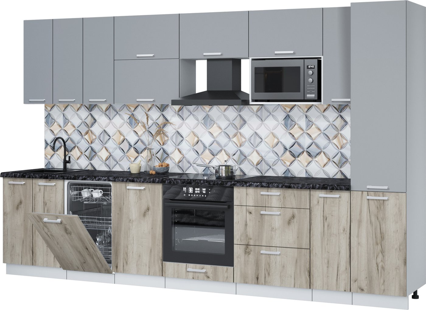 

Готовая кухня Интерлиния Мила Лайт 3.4-ПМ4 (серебро/дуб серый/кастилло темный)