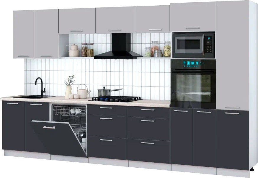 

Готовая кухня Интерлиния Мила Gloss 3.6-ПМ1 (пепел/грей/травертин серый)