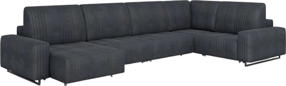 

П-образный диван Rivalli Уолтер ШП 1000 + 1000 + оттоманка + угловая секция + 1000 (Paloma Iron/черный муар)