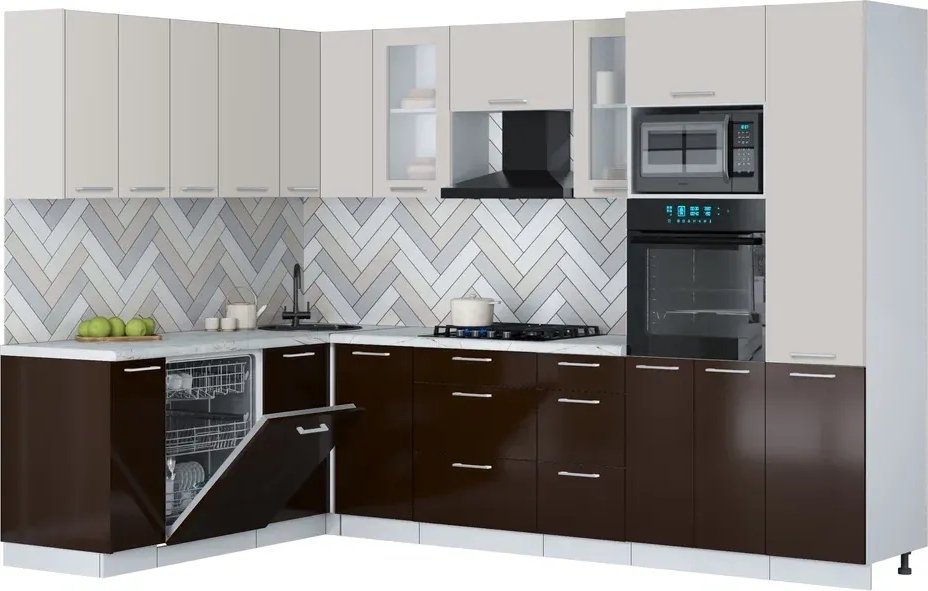 

Готовая кухня Интерлиния Мила Gloss 1.896х2.98 (шоколад глянец/кашемир/серый каспий)